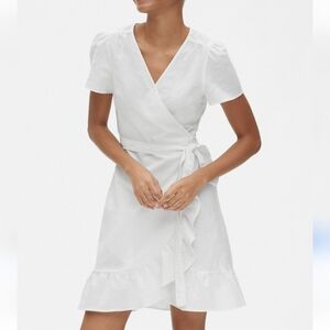 *GAP White Wrap Linen & Cotton Dress Ruffle,Tie Bow, NWT